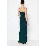 Trendyol Standaard mouw V-hals Verschuiving Smaragdgroen gevoerde gebreide lange avondjurk TPRSS19UT0099