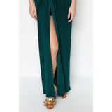 Trendyol Standaard mouw V-hals Verschuiving Smaragdgroen gevoerde gebreide lange avondjurk TPRSS19UT0099