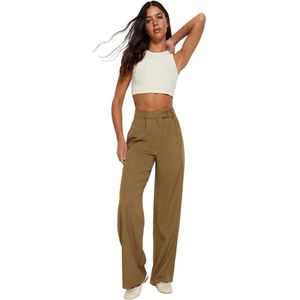 Trendyol - Pantalon - Bruin - Polyester - Jambe Brede