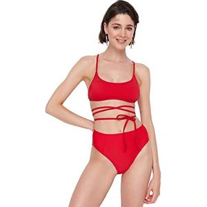 Trendyol Damesbikini met knoopsluiting, gedetailleerde hoge taille, zes bikinibroekjes, rood, 44