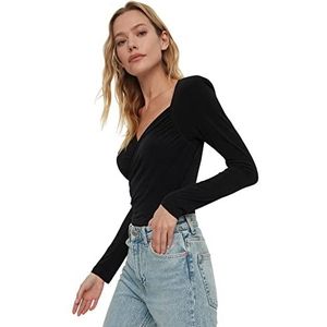 Trendyol Vrouwen Plain Padding gedetailleerde gebreide bodysuit, Zwart, XS