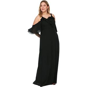 Trendyol Vrouw Plus Size Midi A-lijn Relaxed fit Geweven Grote maten jurk, zwart, 44, Zwart, 42 grote maten