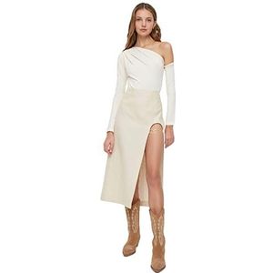 TRENDYOL Dames Dames Shirt/Draped Detailed Middle Knit Plain Geplooide/Gedrapeerde gedetailleerde Medium Gebreide Bodysuit, ecru, S