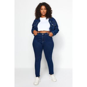Trendyol Hoge taille Mager Donkerblauwe flexibele skinny jeans met hoge taille TBBSS22JE0075