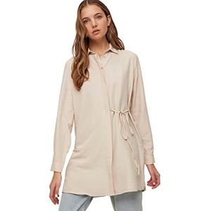 TRENDYOL Woman Modest Relaxed Fit Tuniek Hemdblousekraag geweven stof bescheiden overhemd, steen, 40