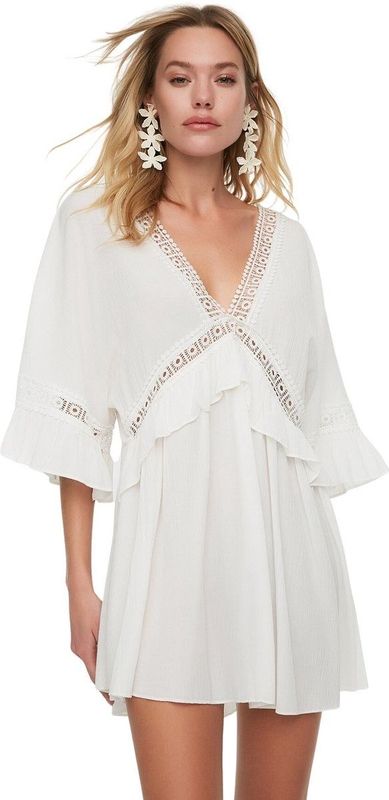 Zomerjurk - Effen - Katoen - Kort - Losse Pasvorm - Driekwart Mouw