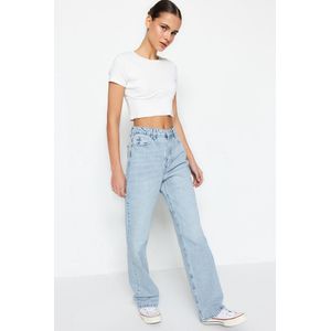 Trendyol - Twoss22Je0242 - Hoge Taille Wijde Pijp Jeans - Blauw