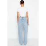 Trendyol - Twoss22Je0242 - Hoge Taille Wijde Pijp Jeans - Blauw