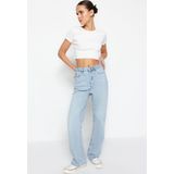 Trendyol - Twoss22Je0242 - Hoge Taille Wijde Pijp Jeans - Blauw