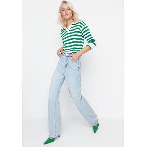 Trendyol - Twoss22Je0242 - Hoge Taille Wijde Pijp Jeans - Blauw