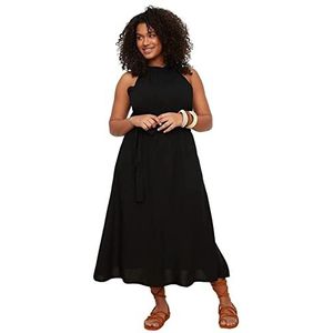 Trendyol Dames basic geweven midi-jurk, grote maat, zwart, 48 Plus, zwart.