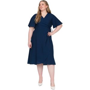 TRENDYOL - Midi Wikkelsnit Jurk - Zwart - Plus-size - Geweven Stof