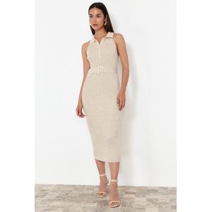 Trendyol Dames Midi Bodycon Slim Knitwear Jurk, Beige, S