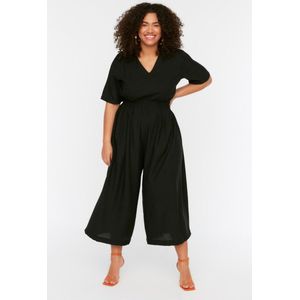 Trendyol - Effen Geweven Plus Size Overalls Jumpsuit - Zwart