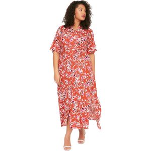 Trendyol Maxi-jurk voor dames, basic slim fit, geweven plus-size jurk, Zeer kleurrijk, 72 Grote maten