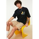 Trendyol - Crew Neck Knit T-shirt - Navy Blauw - Heren - Oversized