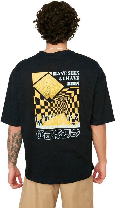 Trendyol - Crew Neck Knit T-shirt - Navy Blauw - Heren - Oversized