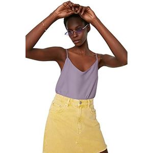 Trendyol Vrouw Regular fit Bodycon Ronde Hals Geweven Blouse,Lila,36, Lila, 62