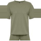 Trendyol - Thmss22Pt0524 - Gebreide Pyjamaset - Khaki - Met Shorts
