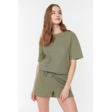 Trendyol - Thmss22Pt0524 - Gebreide Pyjamaset - Khaki - Met Shorts