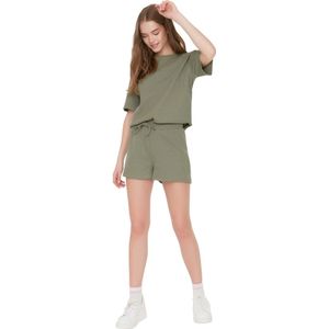 Trendyol - Thmss22Pt0524 - Gebreide Pyjamaset - Khaki - Met Shorts
