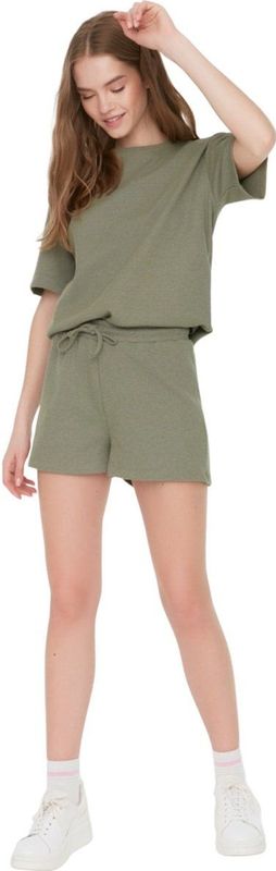 Trendyol - Thmss22Pt0524 - Gebreide Pyjamaset - Khaki - Met Shorts