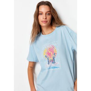 Trendyol - T-shirt - Lichtblauw - Basique - Katoen - Col Rond