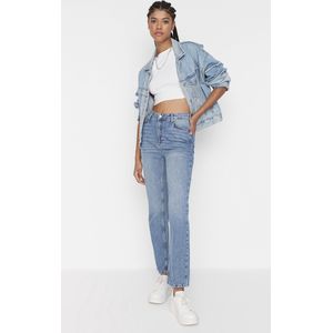 Trendyol - Twoss22Je0653 - Rechte Jeans - Blauw - Hoge Taille