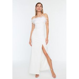 Trendyol Vrouwen Maxi Bodycon Getailleerde Geweven Avondjurk, Ecru, 60