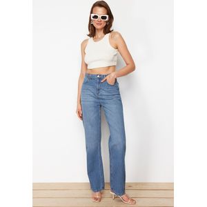 Trendyol Dames hoge taille wijde pijpen 90's wijde pijpen jeans, Blauw, 60