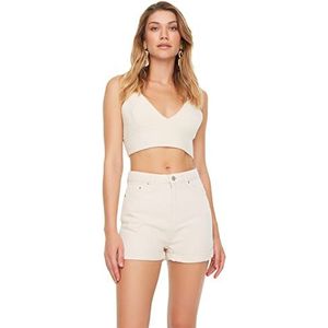 Trendyol Trendyol Damesshorts met hoge taille en rechte pijpen, 1 stuk, Rots