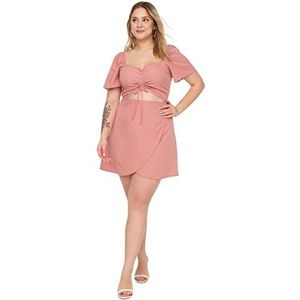 Trendyol Dames Vrouw Mini A-lijn Getailleerde Geweven Plus Size Jurk, Gedroogde roos, 48 grote maten
