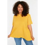 Trendyol - Relaxed Basic Crew Neck Knit T-shirt - Oranje - Plus Size