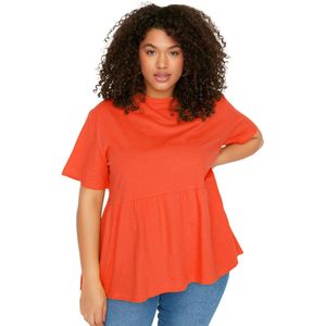 Trendyol - Relaxed Basic Crew Neck Knit T-shirt - Oranje - Plus Size