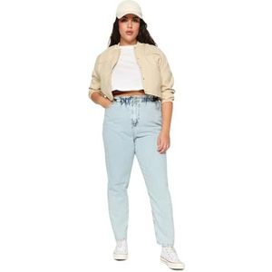 Trendyol Vrouwen Plus Size Hoge Taille Normale Trotter Plus Size Jeans, Blauw, 72 grote maten