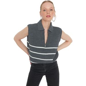 TRENDYOL Gebreide damestrui, gestreepte rits, antraciet, maat L, antraciet, L
