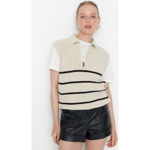 TRENDYOL Dames Gebreid Vest - Gestreept - Beige - 100% Acryl