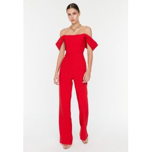Trendyol Effen geweven jumpsuit voor dames, Rood, 62