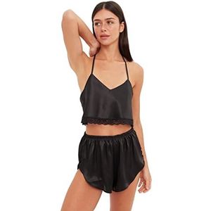 Trendyol - Geweven Pyjamaset - Bruin - Kanten Touwband - Crop Shorts