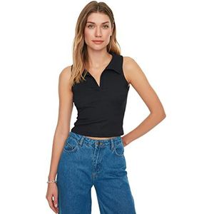 Trendyol Vrouwen Getailleerde Standaard V-hals Geweven Blouse, Zwart, M