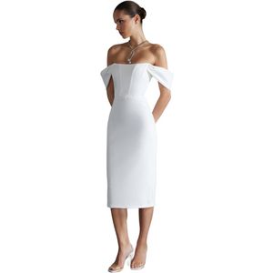 Trendyol Dames midi getailleerde geweven jurk, Ecru, 60