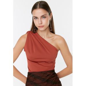 Trendyol Dames effen dunne gebreide bodysuit, Kaneel, XS