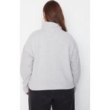 Trendyol Lage mouw Basis Grijze opstaande kraag Thessaloniki met ritssluiting, dun gebreid sweatshirt.