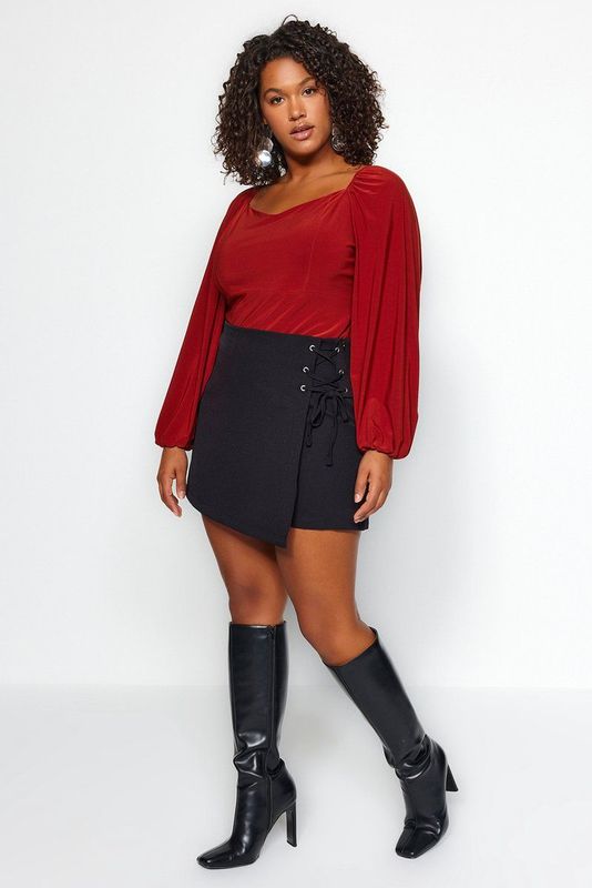 Trendyol Zwarte Geweven Korte Rok Met Stropdas Tbbss22Ap00001