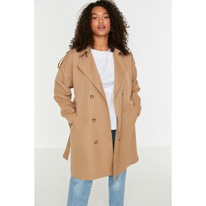 Dames trenchcoat met dubbele knopen, lange mouwen, camel, 70 cm, Kameel.