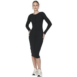 Trendyol Dames Maxi Bodycone Bodycone Bodycon Gebreide Jurk, Zwart, L