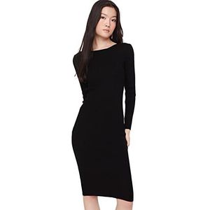 Trendyol Gebreide basic midi-jurk voor dames, zwart, L, zwart.