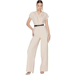 Trendyol Vrouwen Plain Gebogen Gedetailleerde Geweven Jumpsuit, Steen, 64