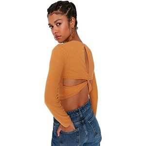 Trendyol Dames getailleerde basic ronde hals gebreide blouse, camel, M