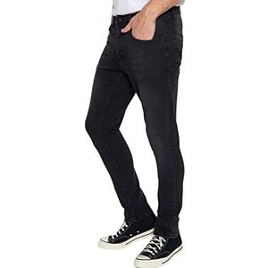 Trendyol Medium tailleband slim jeans voor heren, zwart, 36, Zwart
